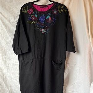 Gudrun Sjoden Black Linen/Cotton Santa Fe Dress Size Medium